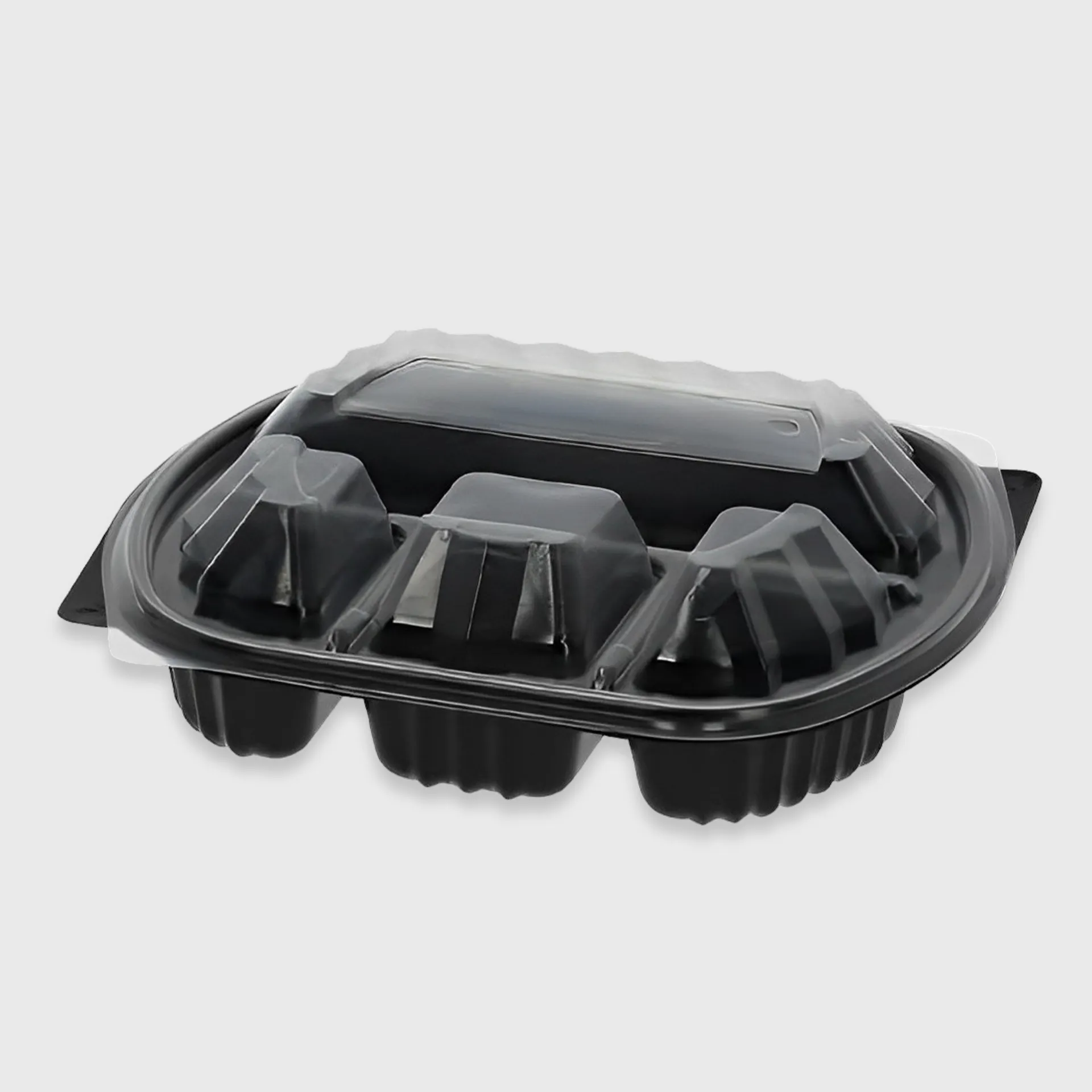 [GMH-23100] Πλαστικό Σκεύος Μικροκυμάτων, 1000ml, 4 Θέσεων με καπάκι, Mαύρο