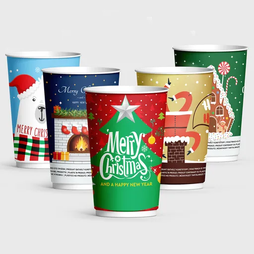 [GMH-24686] Χάρτινο Ποτήρι, Διπλότοιχο, 16oz, Χριστούγεννα Mix