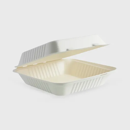 [GMH-25531] Σκεύος ζαχαροκάλαμο με ενσωματωμένο καπάκι, clamshell 230x230x80mm, 1 θέσης, Λευκό