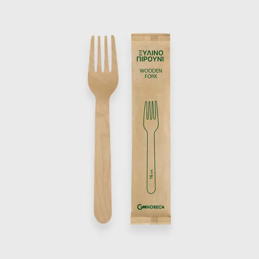 [GMH-25602] Ξύλινο πιρούνι, 16cm, 1/1 συσκευασμένο σε χαρτί