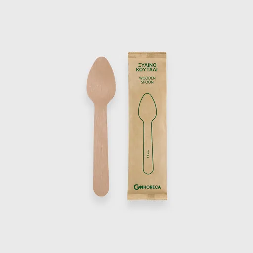 [GMH-25608] Ξύλινο κουτάλι παγωτού / γλυκού, 11cm, 1/1 συσκευασμένο σε χαρτί