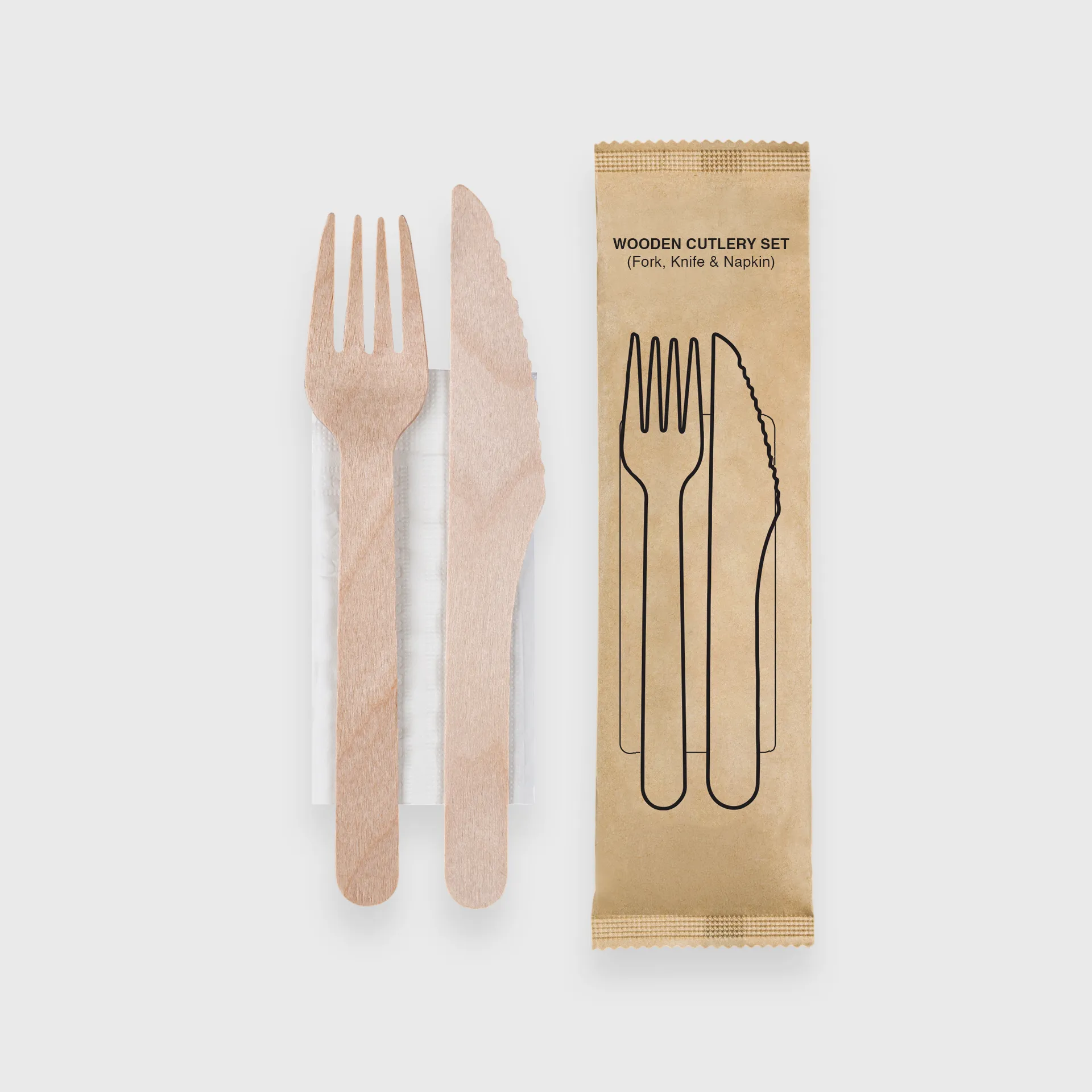 [GMH-25499] Ξύλινο Κουβέρ, Μαχαίρι/Πιρούνι και χαρτοπετσέτα