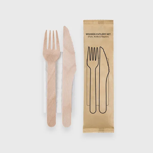 [GMH-25499] Ξύλινο Κουβέρ, Μαχαίρι/Πιρούνι και χαρτοπετσέτα