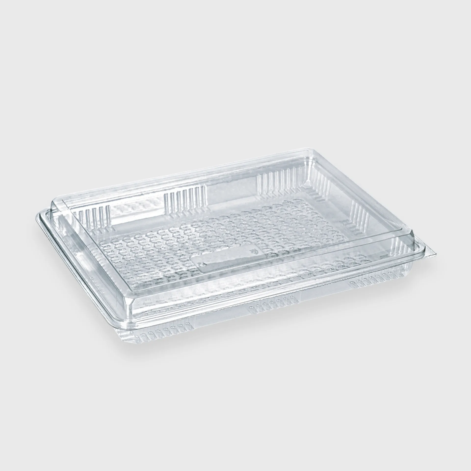 [GMH-25581] Σκεύος PET παραλληλόγραμμο με ενσωματωμένο θολωτό καπάκι, για μπακλαβά 1000 gr, Διάφανο