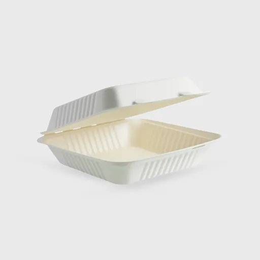 [GMH-25533] Σκεύος ζαχαροκάλαμο με ενσωματωμένο καπάκι, clamshell 200x200x80mm, 1 θέσης, Λευκό