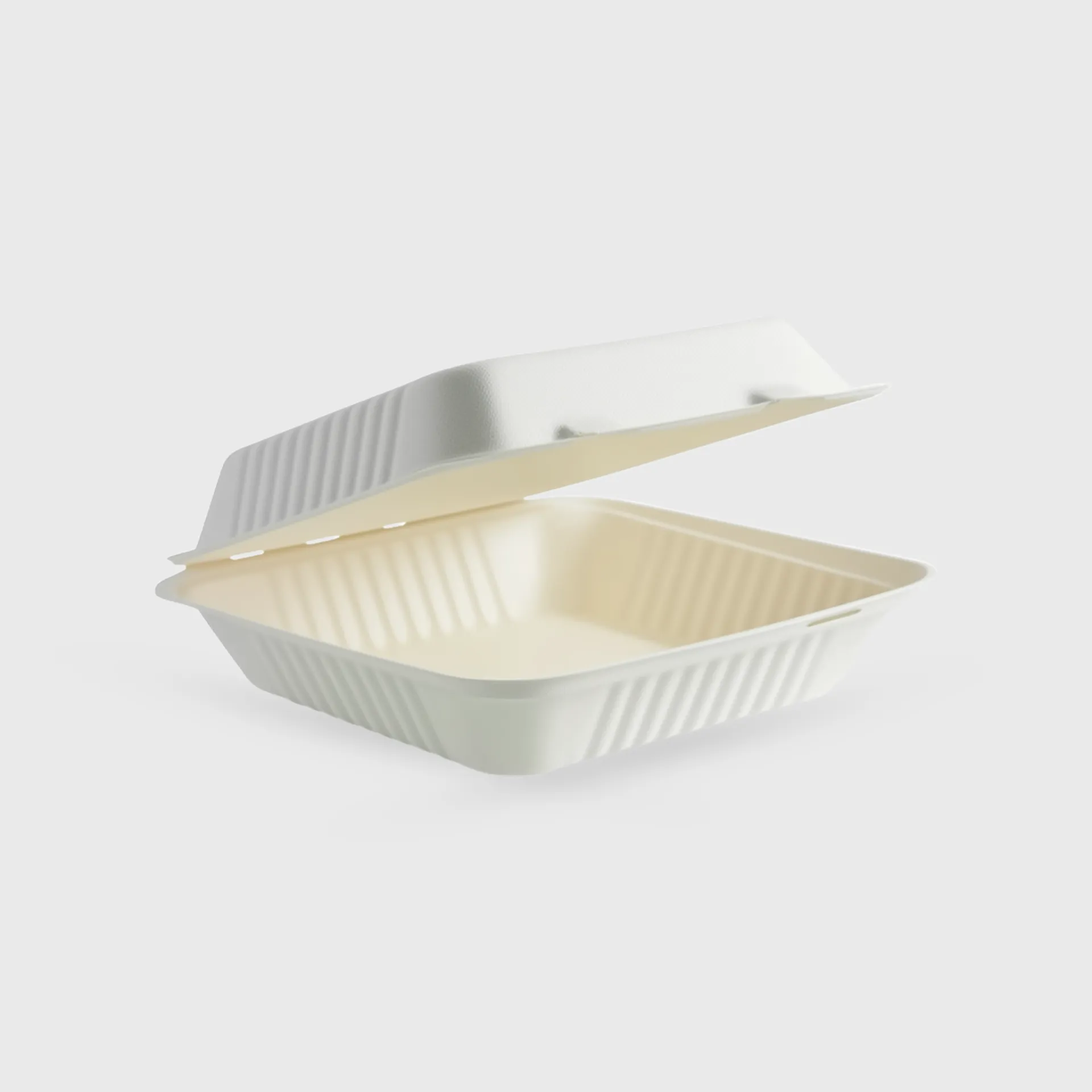 [GMH-25533] Σκεύος ζαχαροκάλαμο με ενσωματωμένο καπάκι, clamshell 200x200x80mm, 1 θέσης, Λευκό