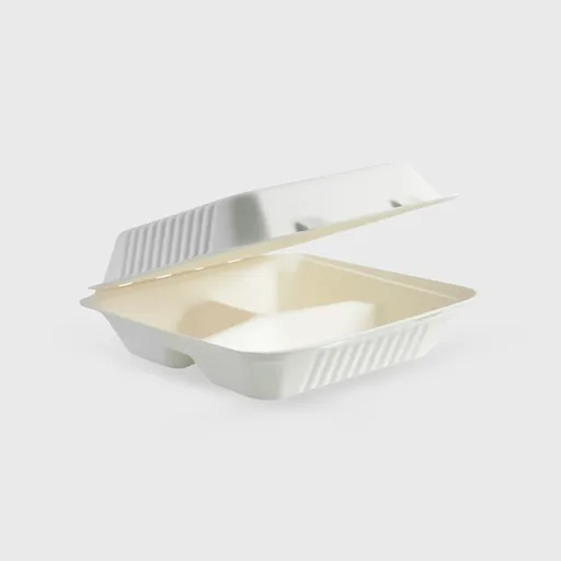 [GMH-25534] Σκεύος ζαχαροκάλαμο με ενσωματωμένο καπάκι, clamshell 200x200x80mm, 3 θέσεων, Λευκό