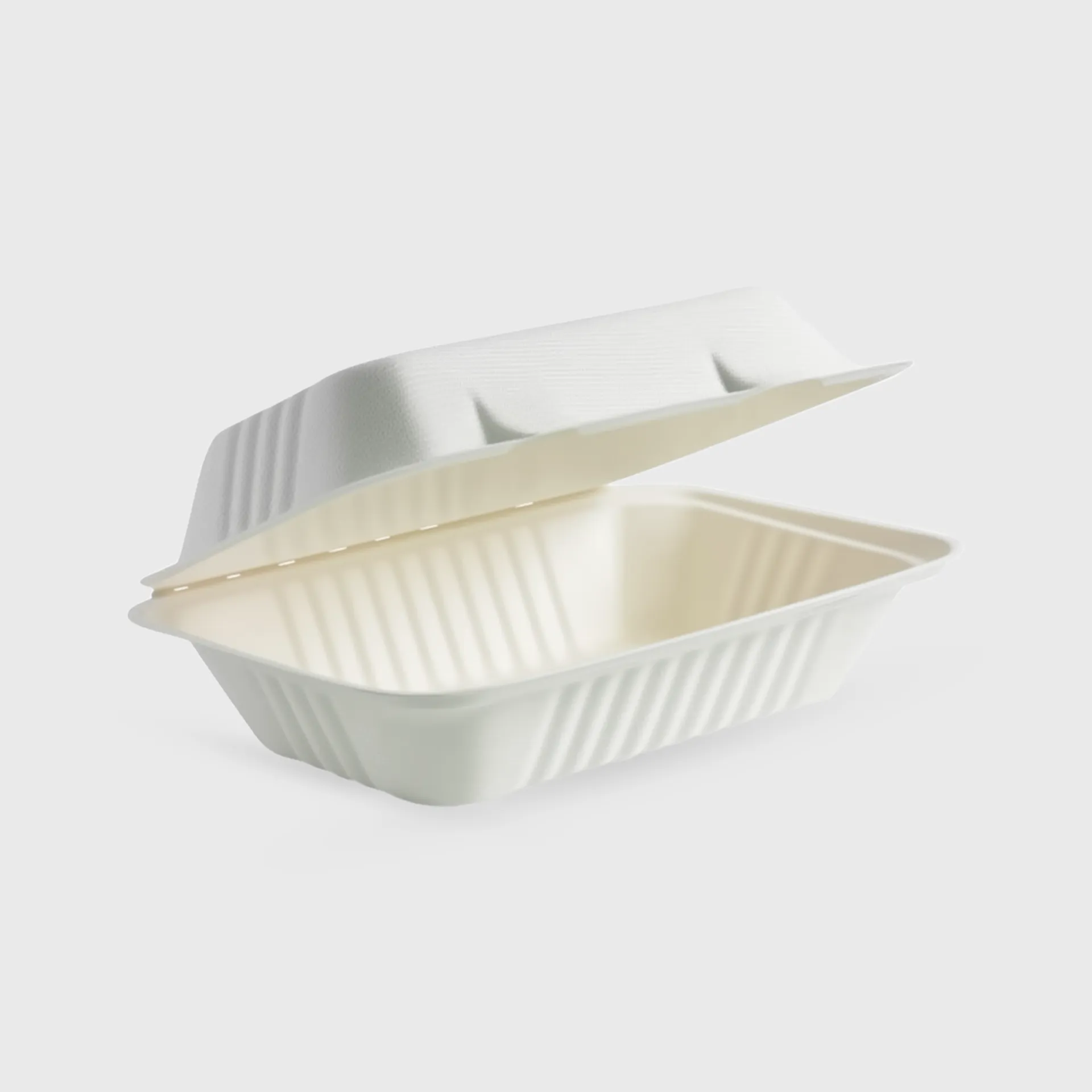 [GMH-25536] Σκεύος ζαχαροκάλαμο με ενσωματωμένο καπάκι, για διπλό burger, clamshell 230x150x80mm, Λευκό