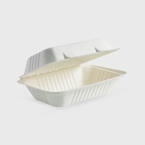 [GMH-25536] Σκεύος ζαχαροκάλαμο με ενσωματωμένο καπάκι, για διπλό burger, clamshell 230x150x80mm, Λευκό