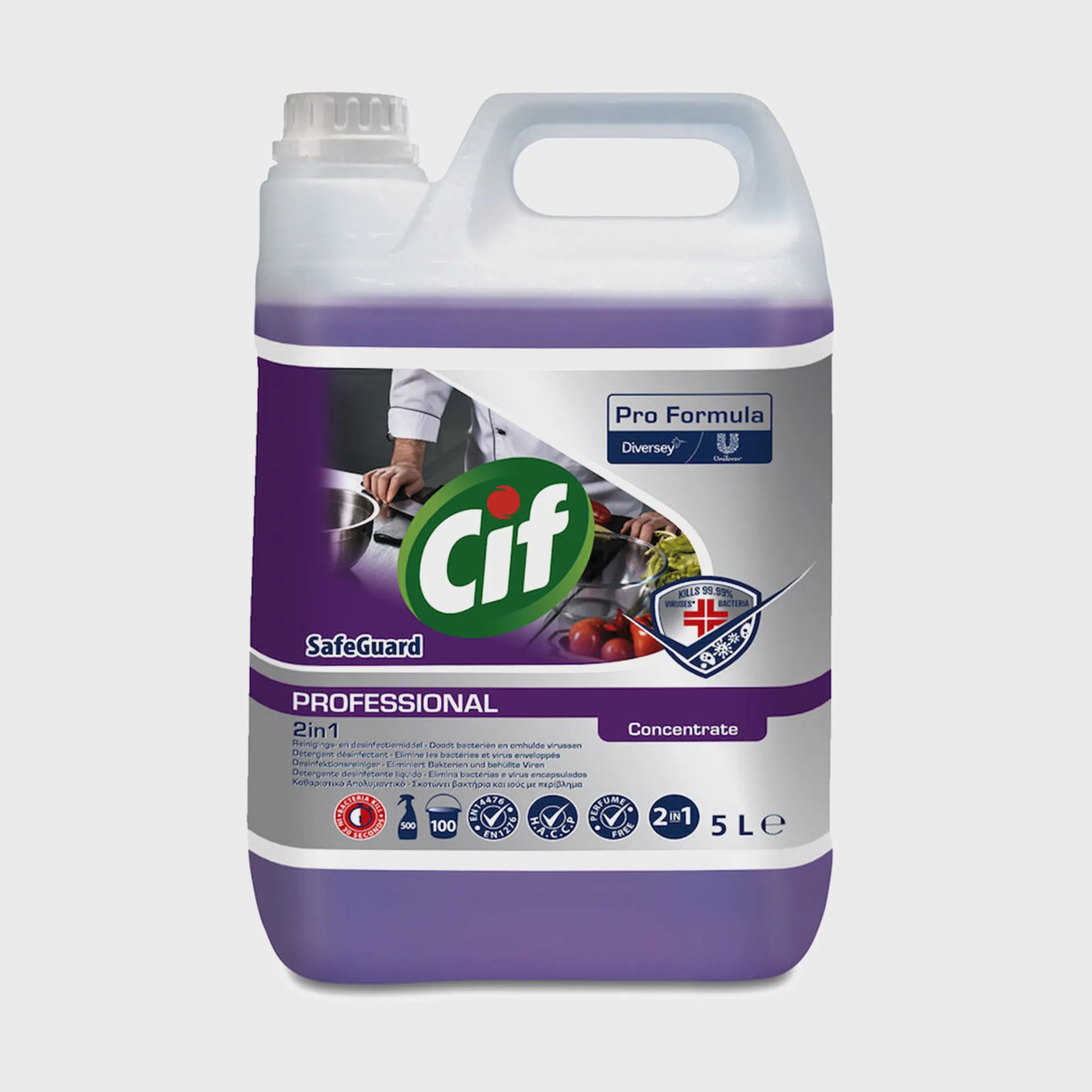 [GMH-25965] Cif Professional SafeGuard, συμπυκνωμένο καθαριστικό & απολυμαντικό 2 σε 1 για χώρους τροφίμων, 5 lt