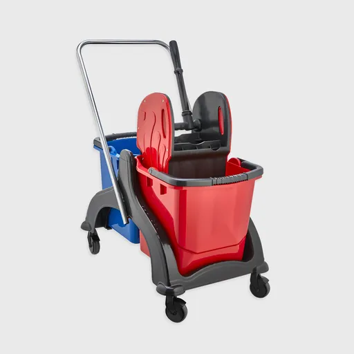 [GMH-26160] Καρότσι σφουγγαρίσματος διπλό, με πλαστική πρέσα, 2x25lt κουβάδες, κόκκινο/μπλε