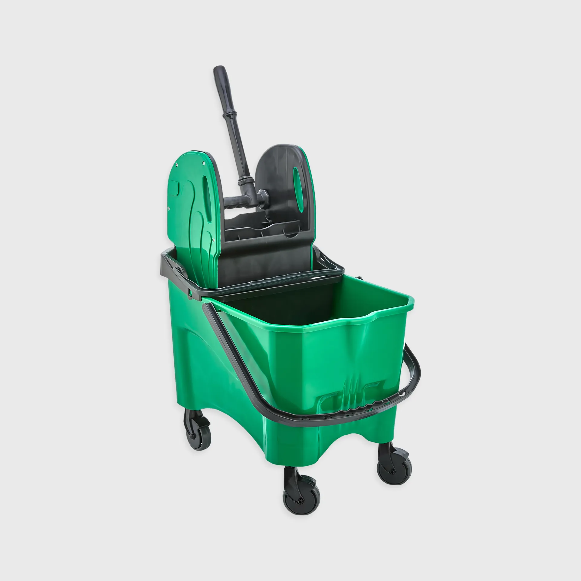 [GMH-26162] Καρότσι σφουγγαρίσματος μόνο, με πλαστική πρέσα, 30+12lt κουβάδες, πράσινο