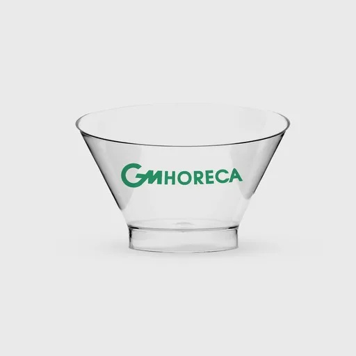 [GMEK-02196] Τυπωμένο μπωλ ζαχαροπλαστείου πλαστικό, ασύμμετρο 250 ml, PS Premium επαν/μενο, διάφανο