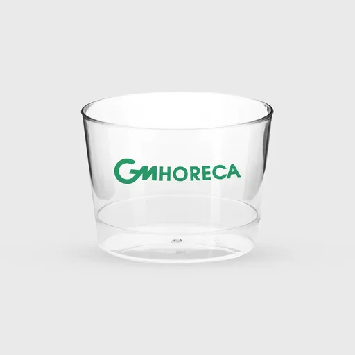 [GMEK-02198] Τυπωμένο μπωλ ζαχαροπλαστείου πλαστικό, κύλινδρος 250 ml, PS Premium επαν/μενο, διάφανο